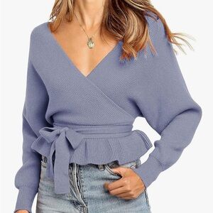 NWT Elegant Lavender/Blue Wrap Sweater Size Small